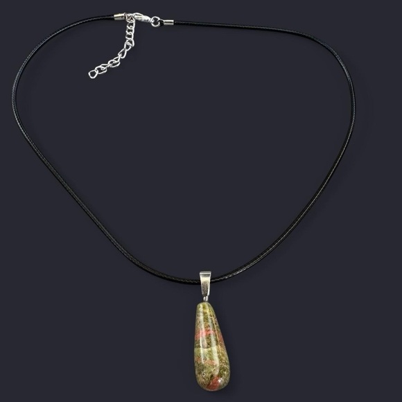 Unakite Tear Drop Pendant Necklace - Picture 3 of 4